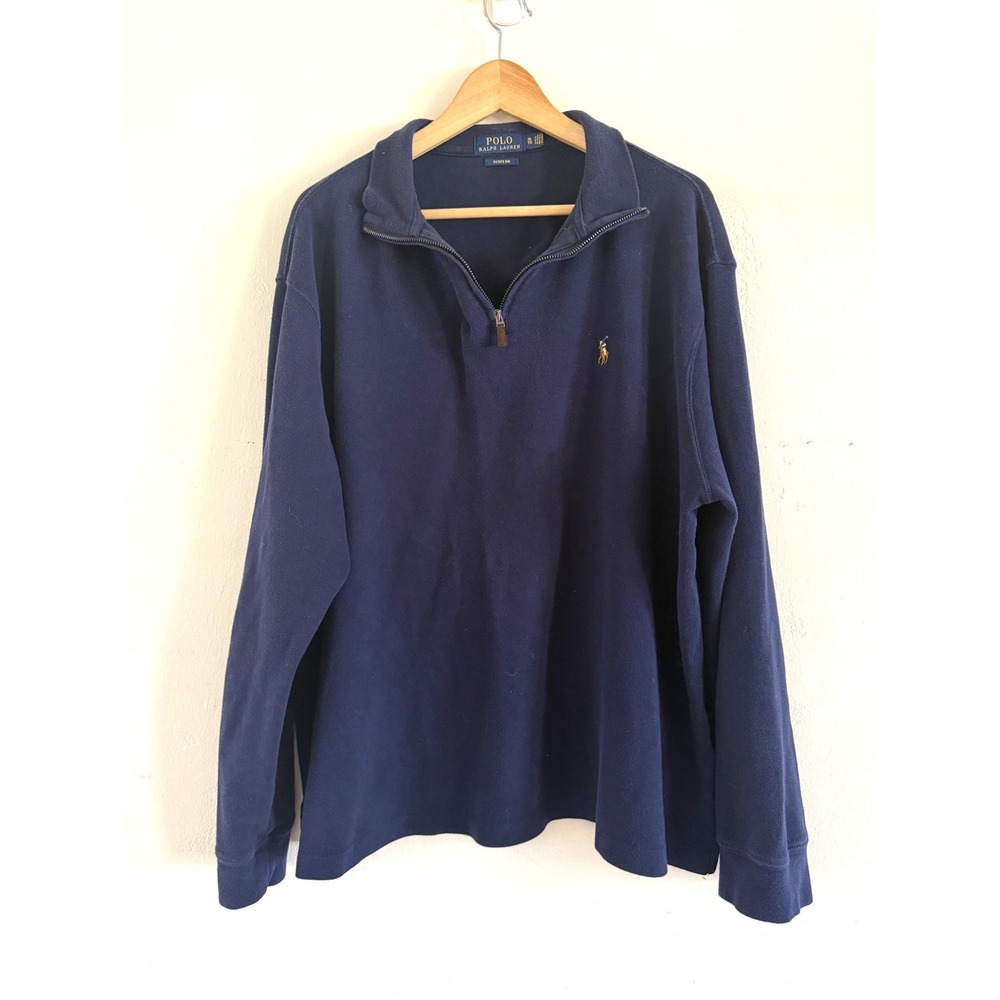 Polo Ralph Lauren Mens XL Navy Blue Estate Rib Quarter Zip Flesh Pony Cotton Top